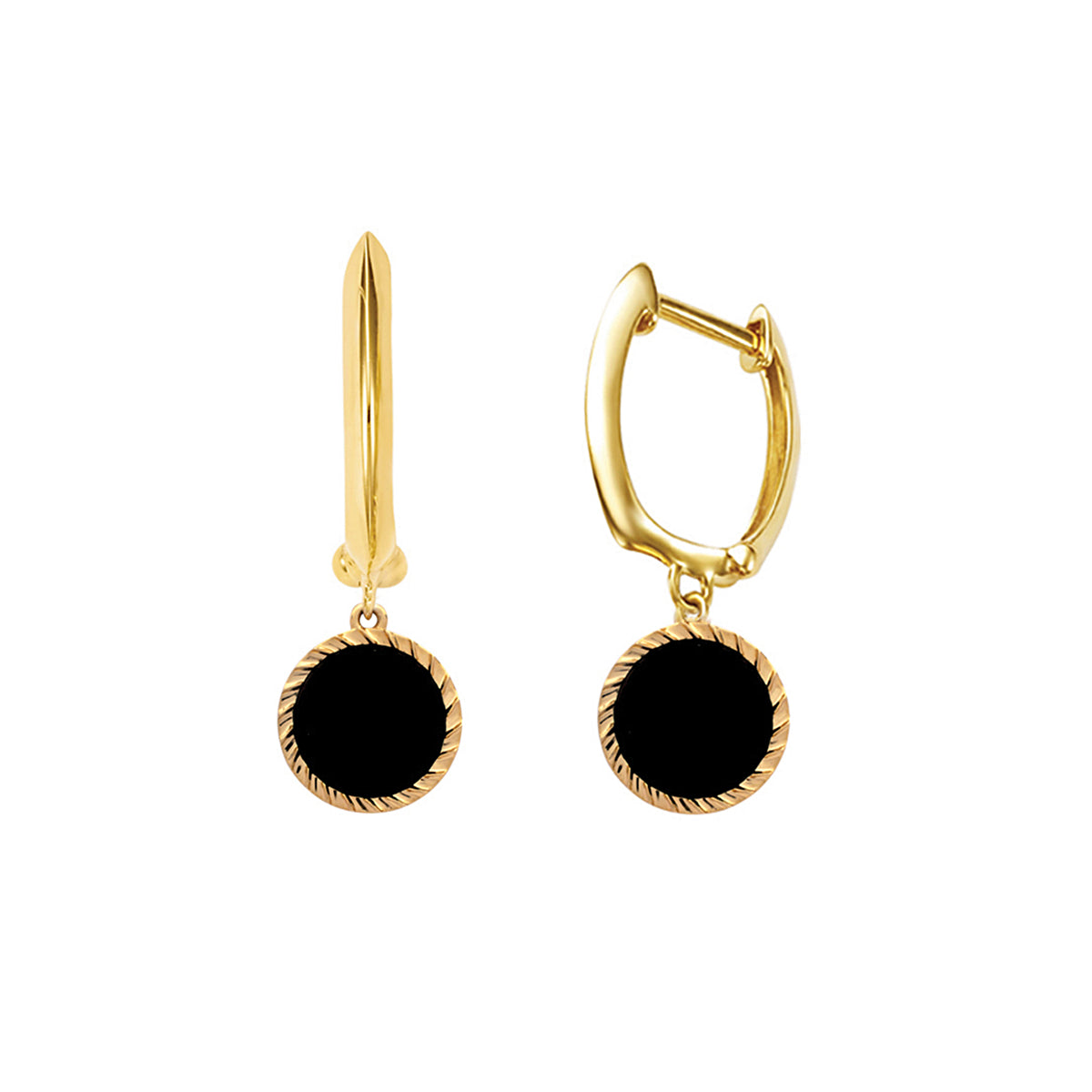 14k Round Onyx Over Wavy Gold Hoop Earring