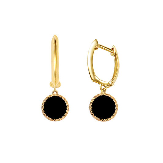 14k Round Onyx Over Wavy Gold Hoop Earring