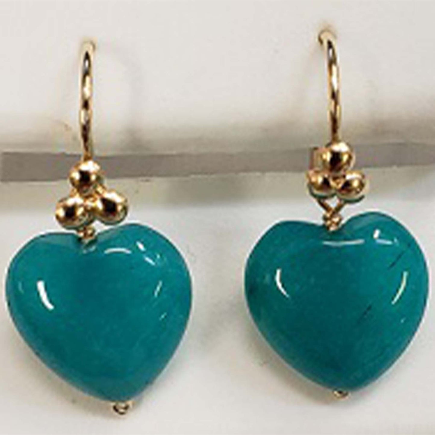 14k Dyed Jade Heart 3-Ball Hook Earring