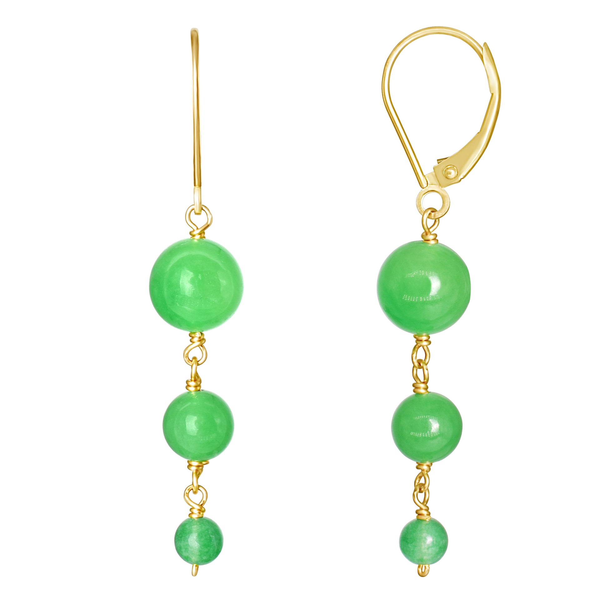 14k Graduated Ball Drop Leverback Earrings Jade