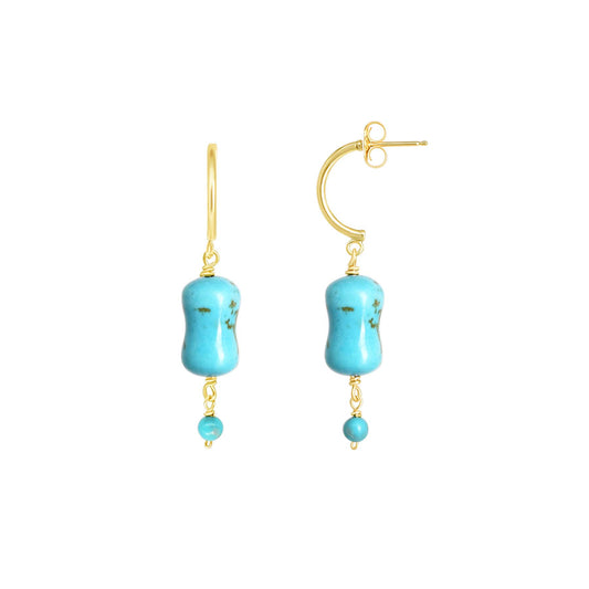 14k Turquoise Dog Bone C Shape Post Earrings