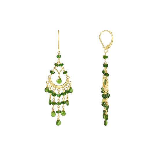 14k Chrome Diopside  or Pyrite Chandelier Leverback Earrings Chrome Diopside