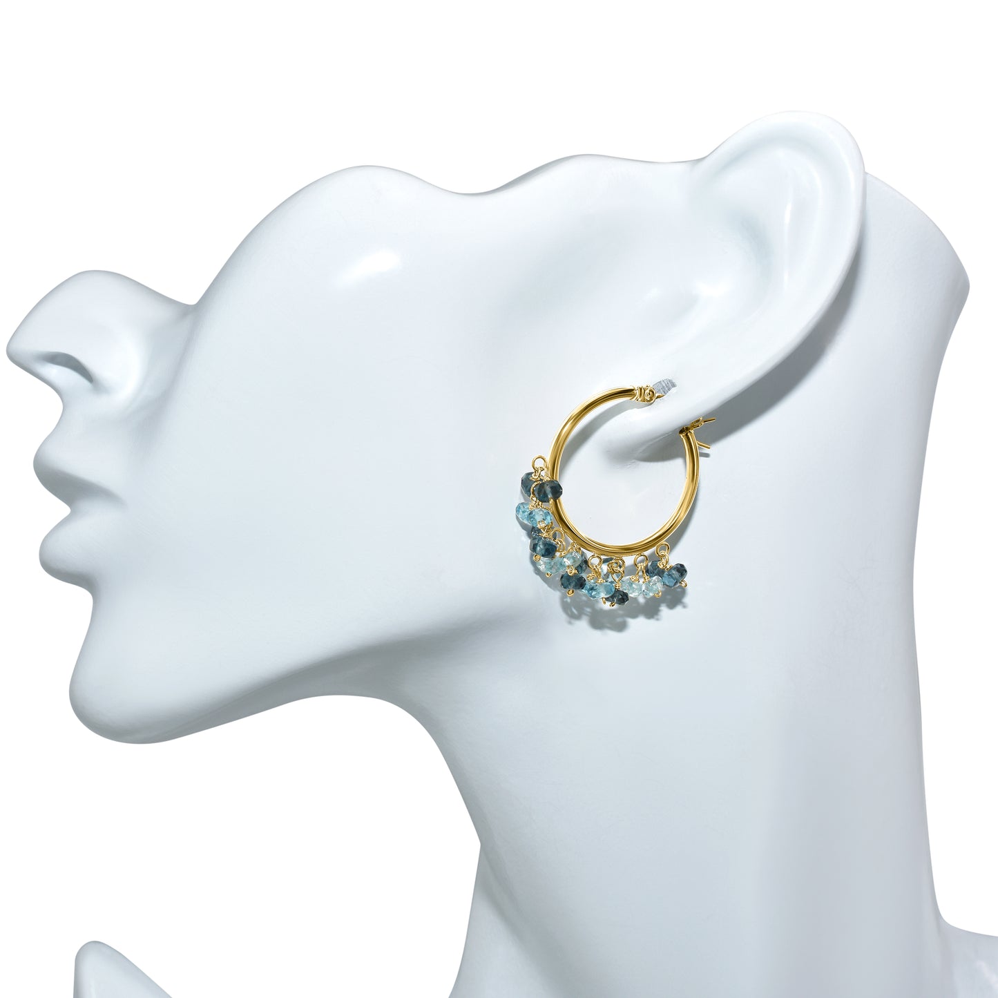 14k Mixed Blue Topaz Cluster Hoop Earring