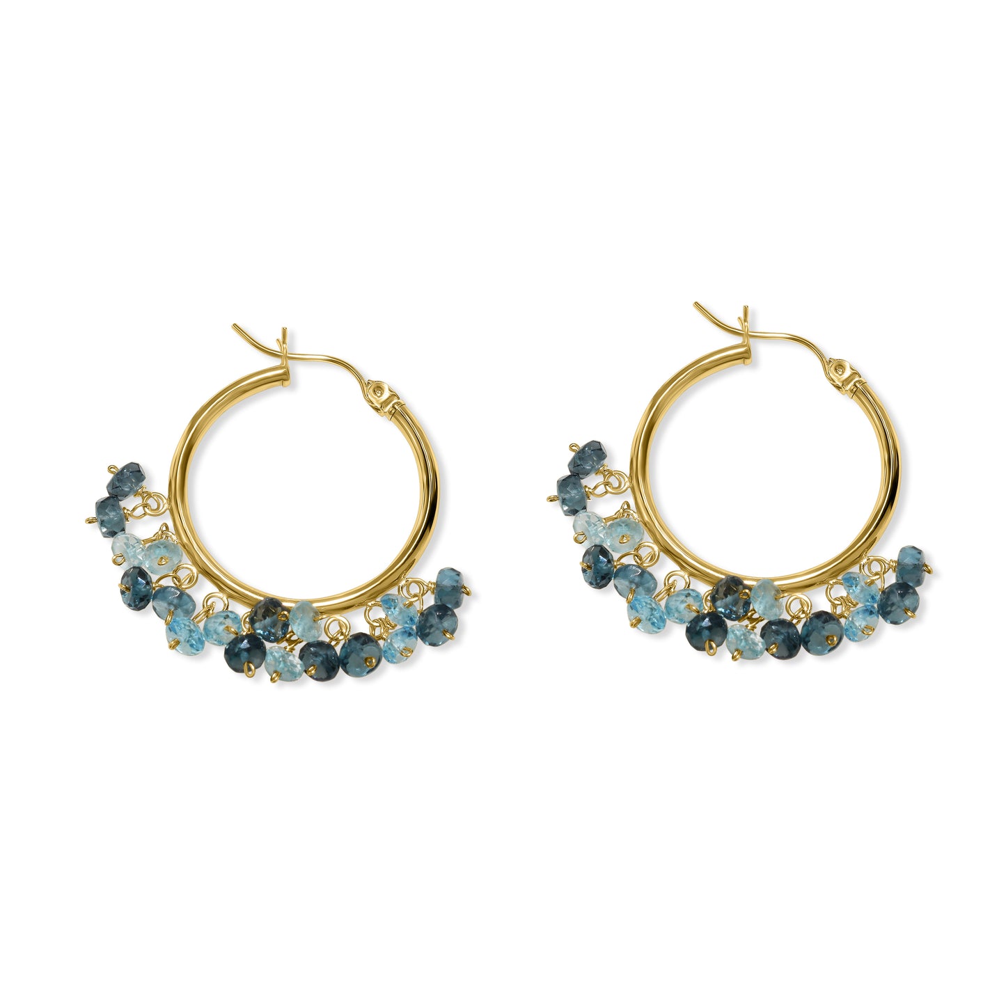 14k Mixed Blue Topaz Cluster Hoop Earring