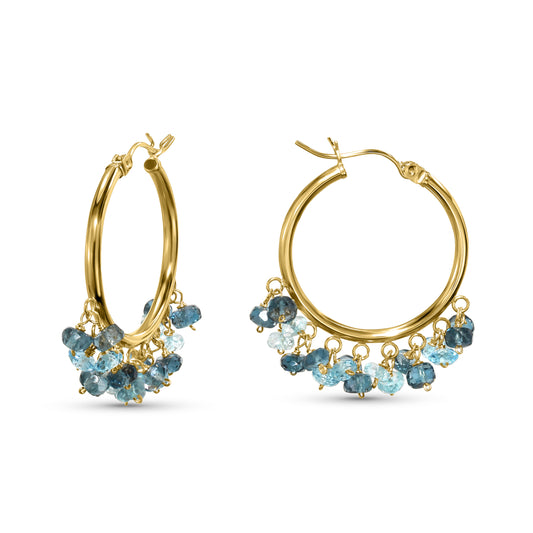 14k Mixed Blue Topaz Cluster Hoop Earring