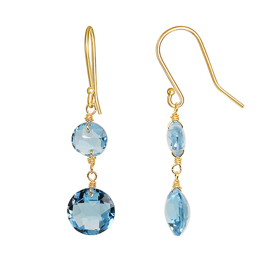 14k Swiss Blue Topaz Double Coin Hook Earring