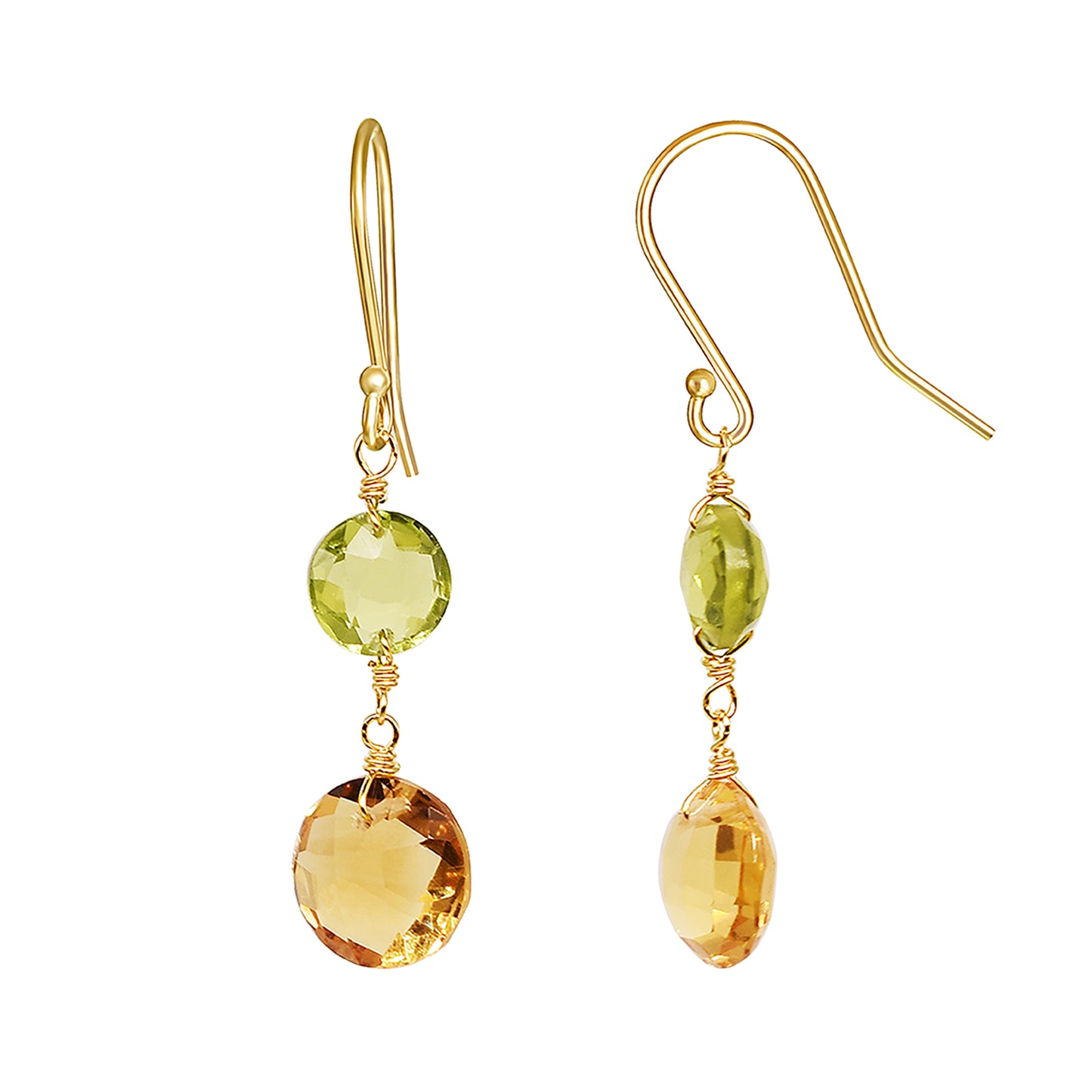 14k Peridot Citrine Coin Hook Earring