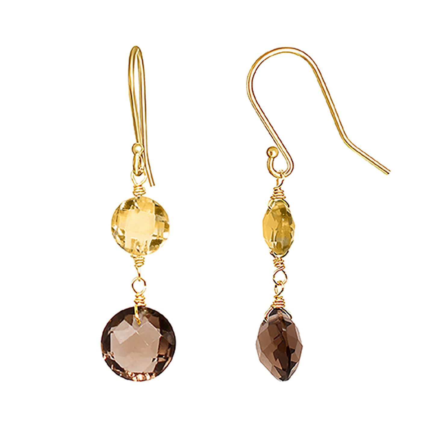 14k Whisky/Smoky Quartz Coin Hook Earring