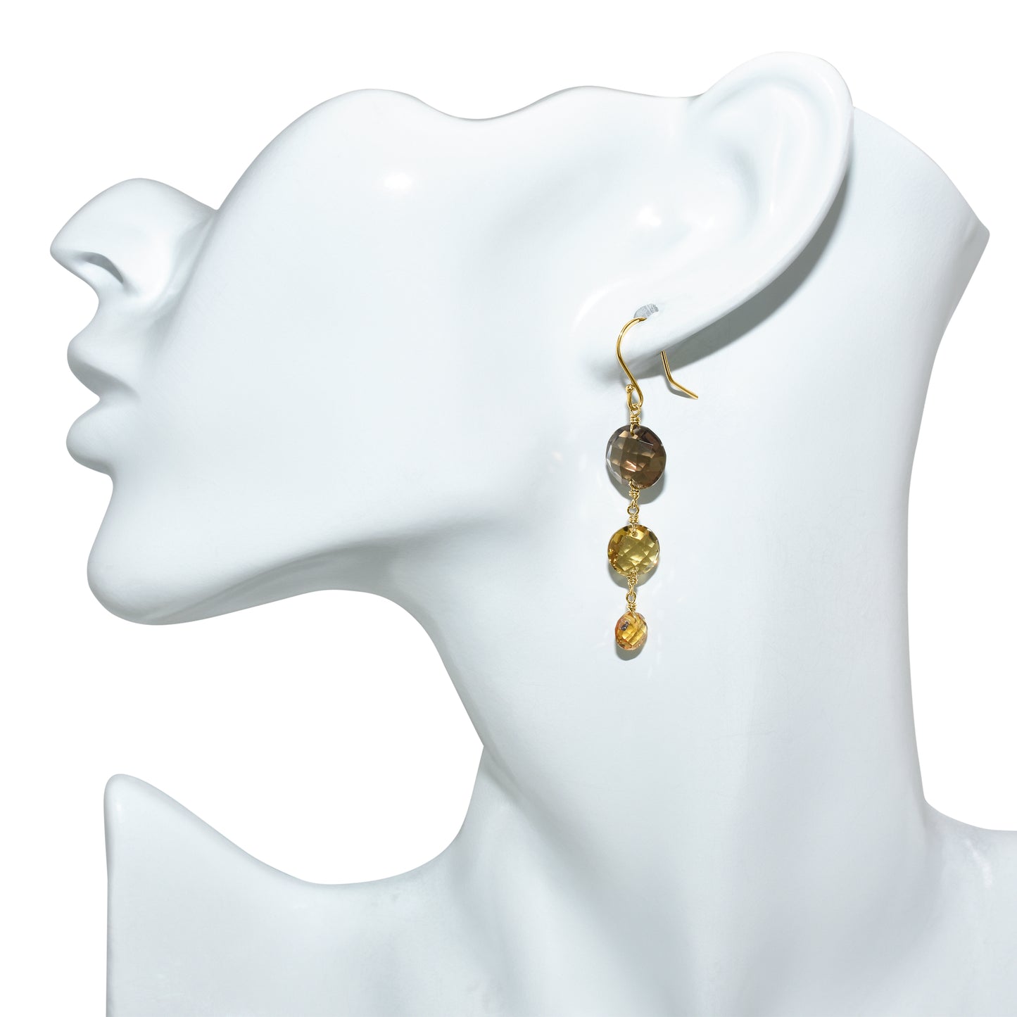 14k Smoky Whisky Quartz Citrine Coin Hook Earring