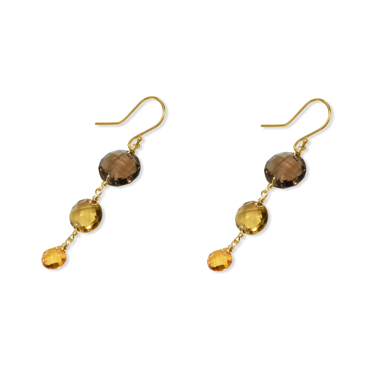 14k Smoky Whisky Quartz Citrine Coin Hook Earring