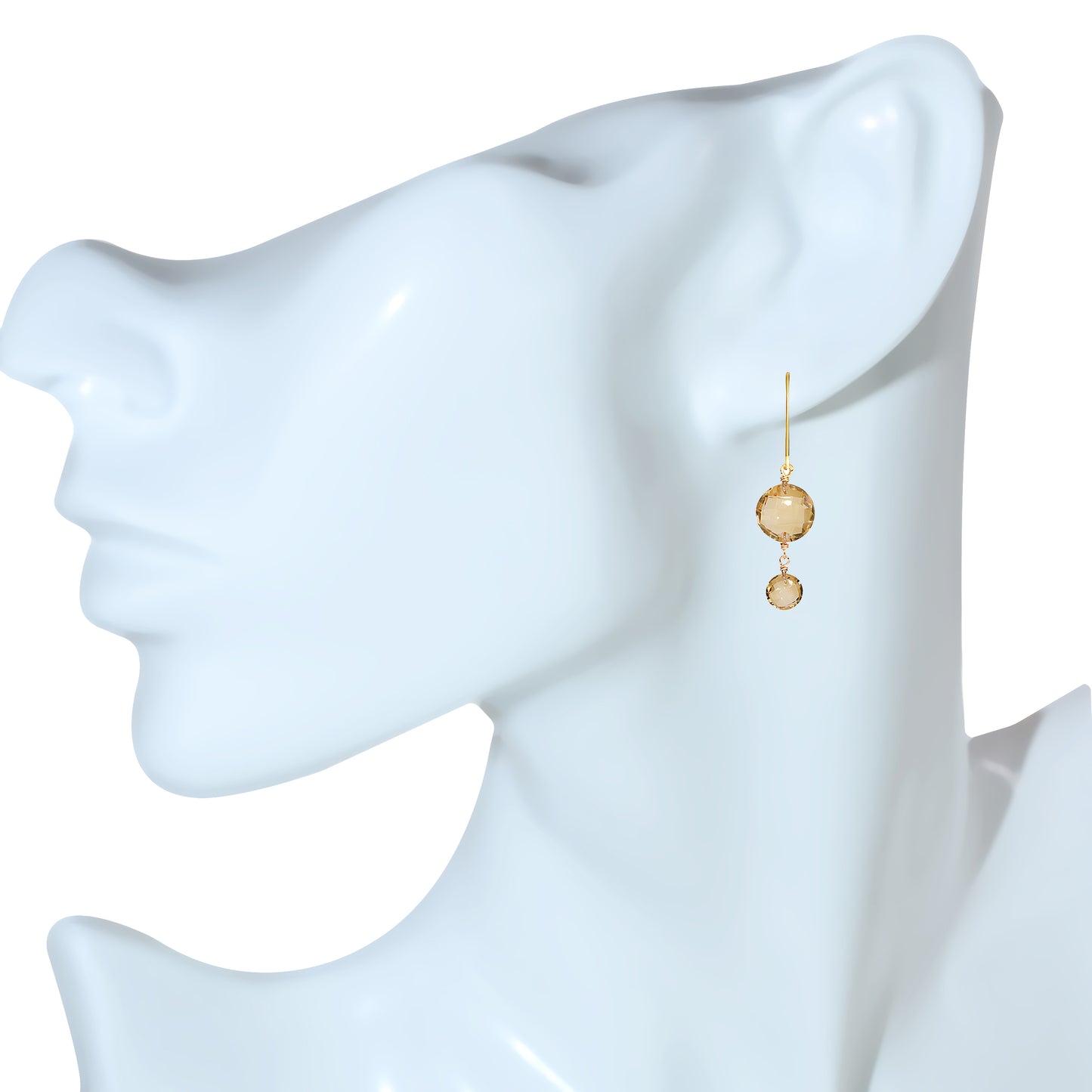 14k Citrine Double Coin Leverback Earring