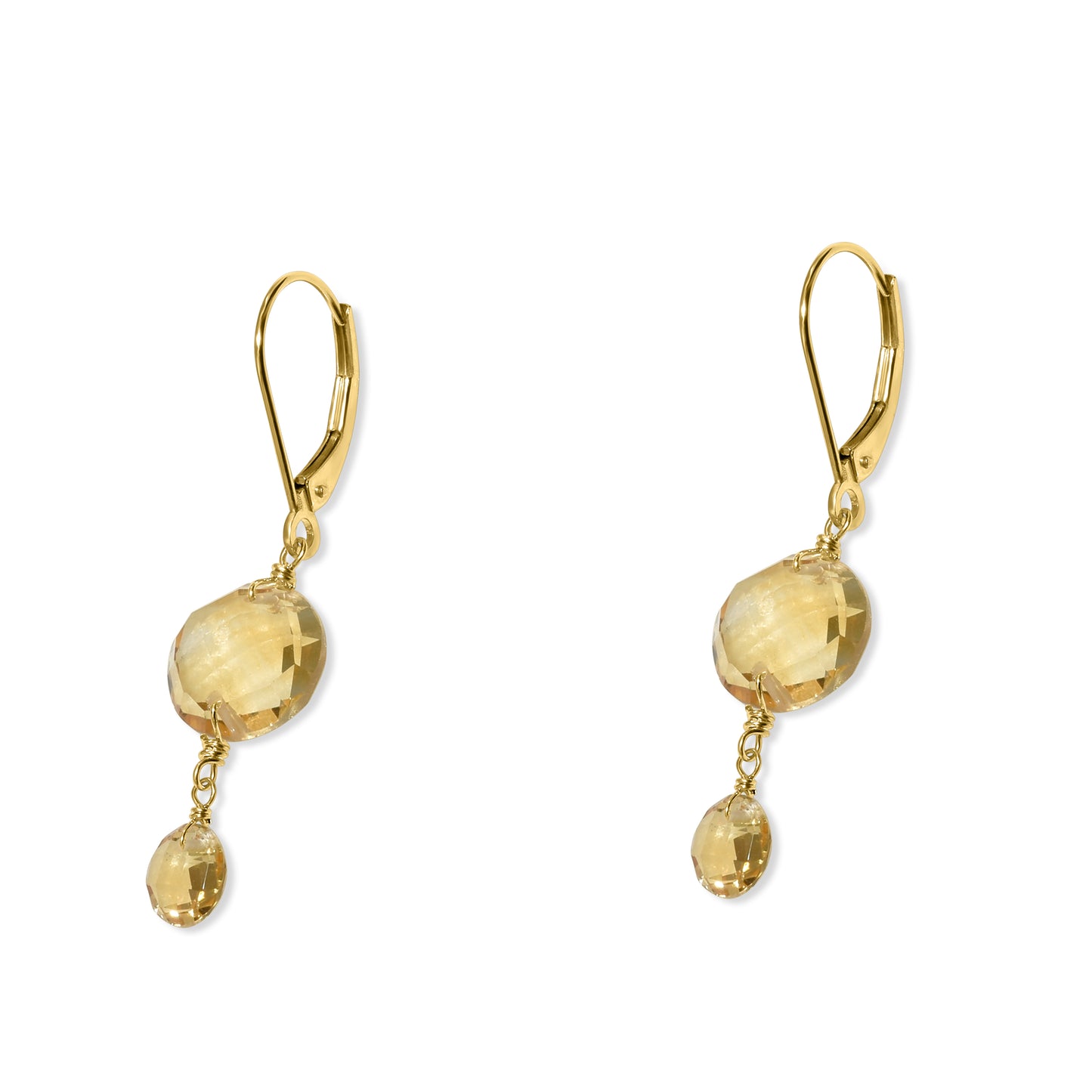 14k Citrine Double Coin Leverback Earring