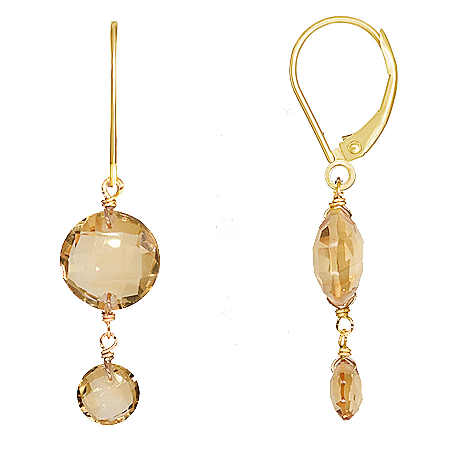 14k Citrine Double Coin Leverback Earring