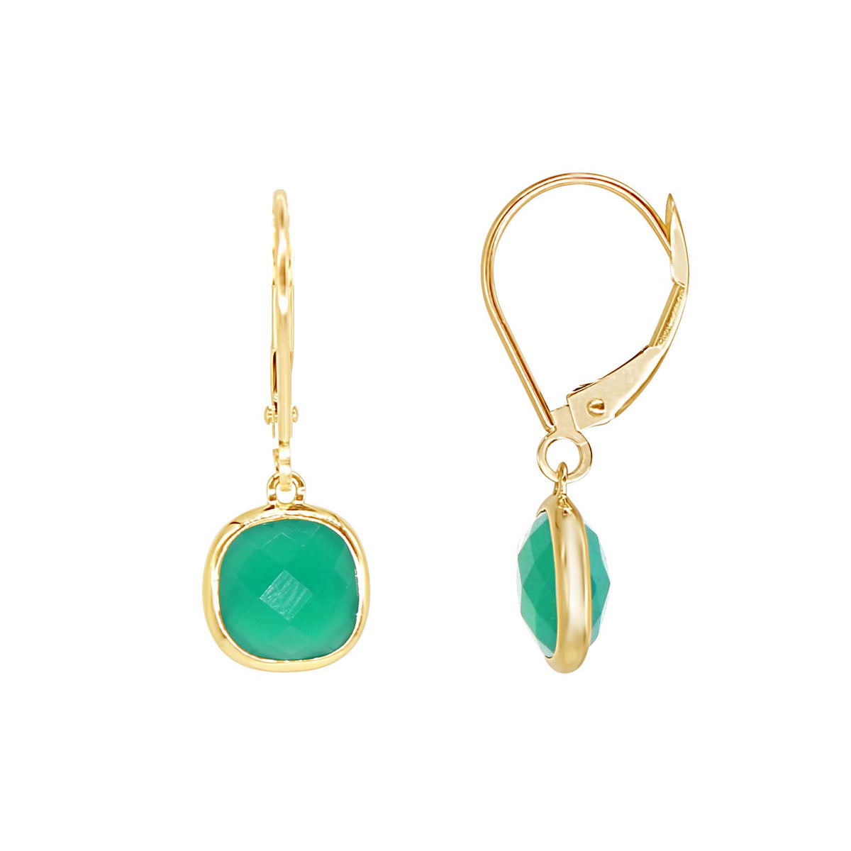 14k Green Onyx Cushion Bezel Leverback Earring