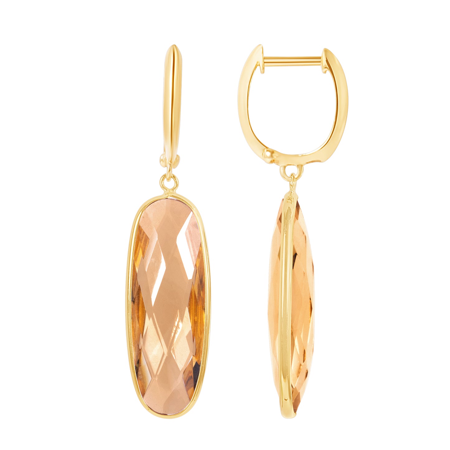 14k Citrine Elongated Oval Hoop Earring