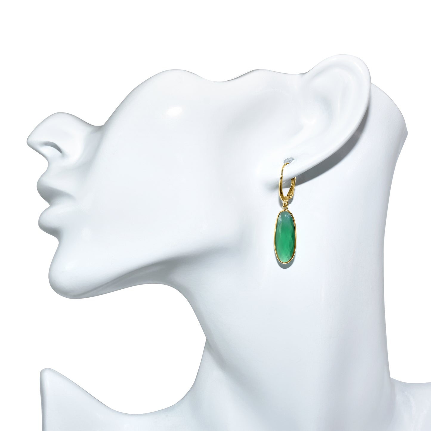 14k Green Onyx Oval Round Leverback Earring