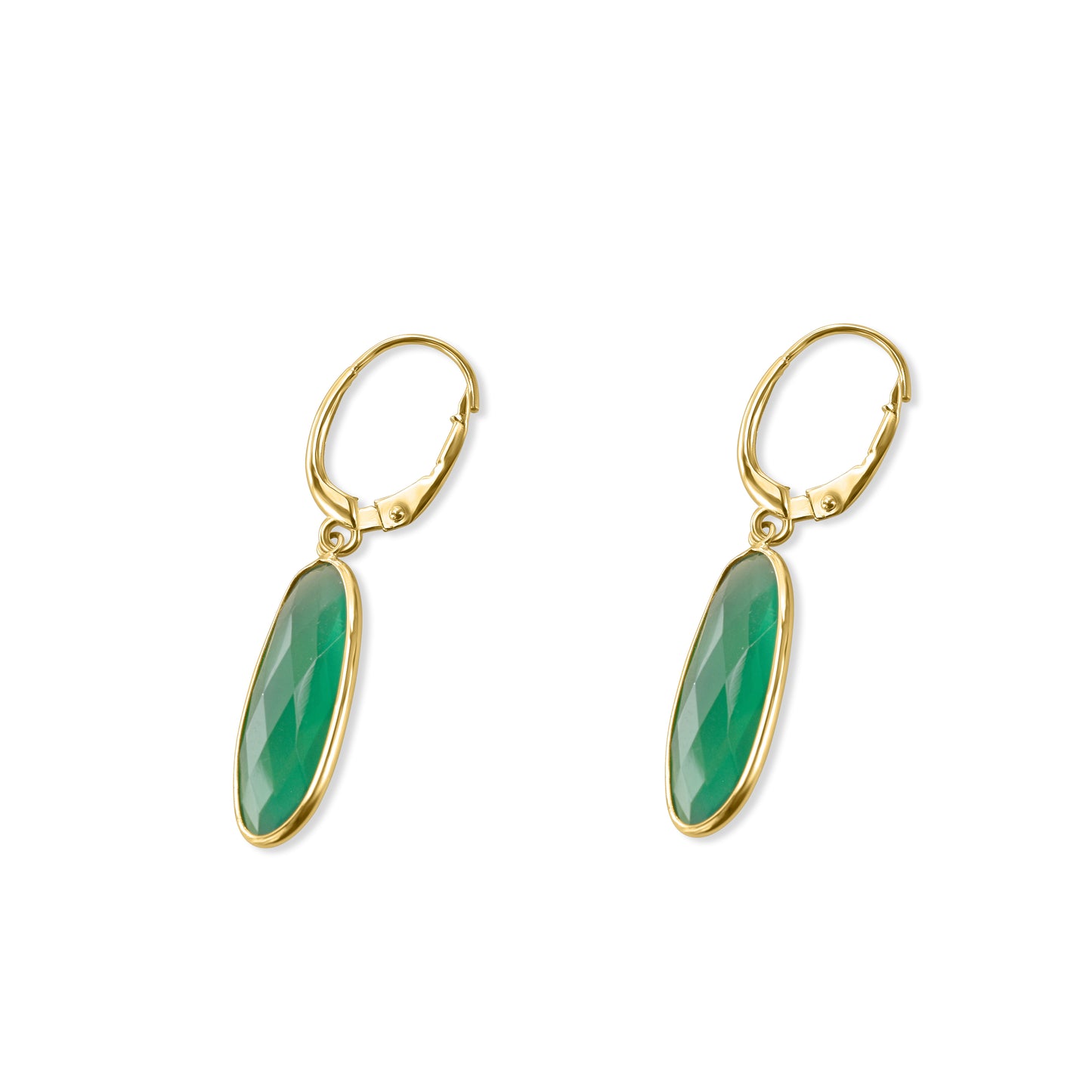 14k Green Onyx Oval Round Leverback Earring