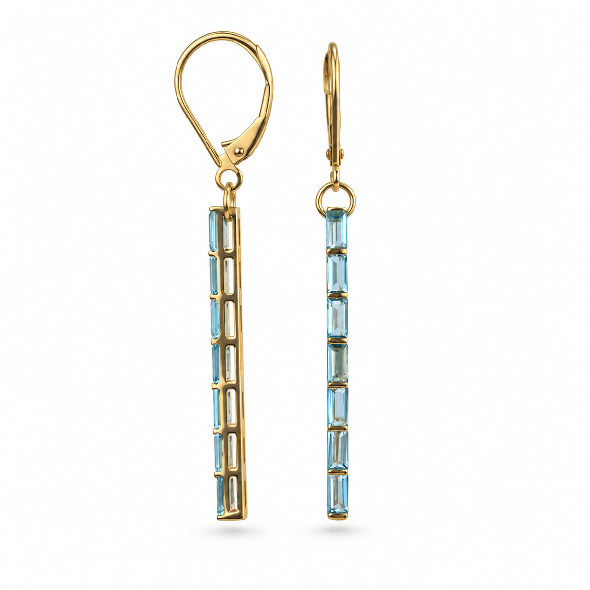 14k Blue Topaz Bar Dangle Leverback Earring