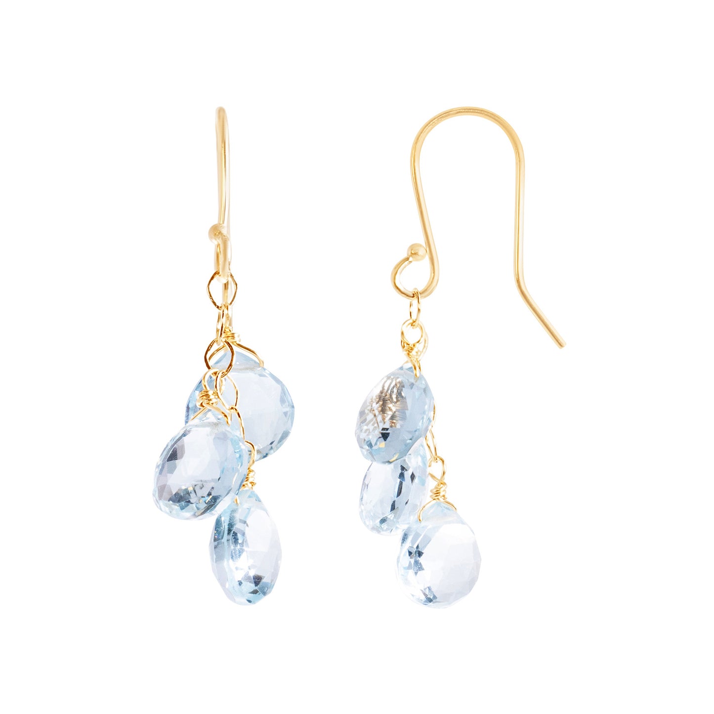 14k Gemstones Triple Heart Dangle Hook Earring