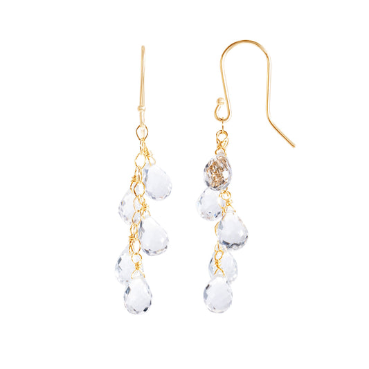 14k White Topaz Dangle Hook Earring