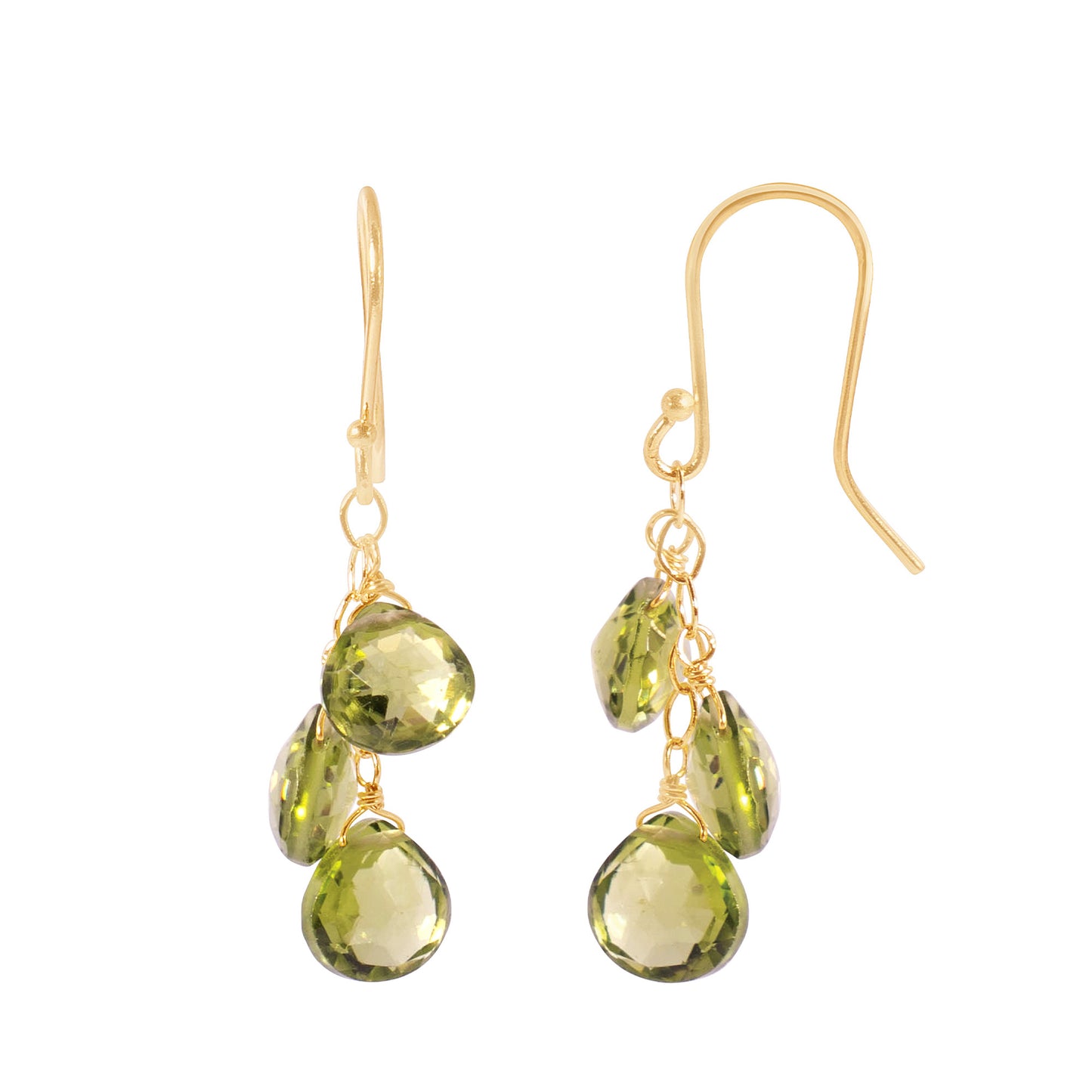 14k Gemstones Triple Heart Dangle Hook Earring