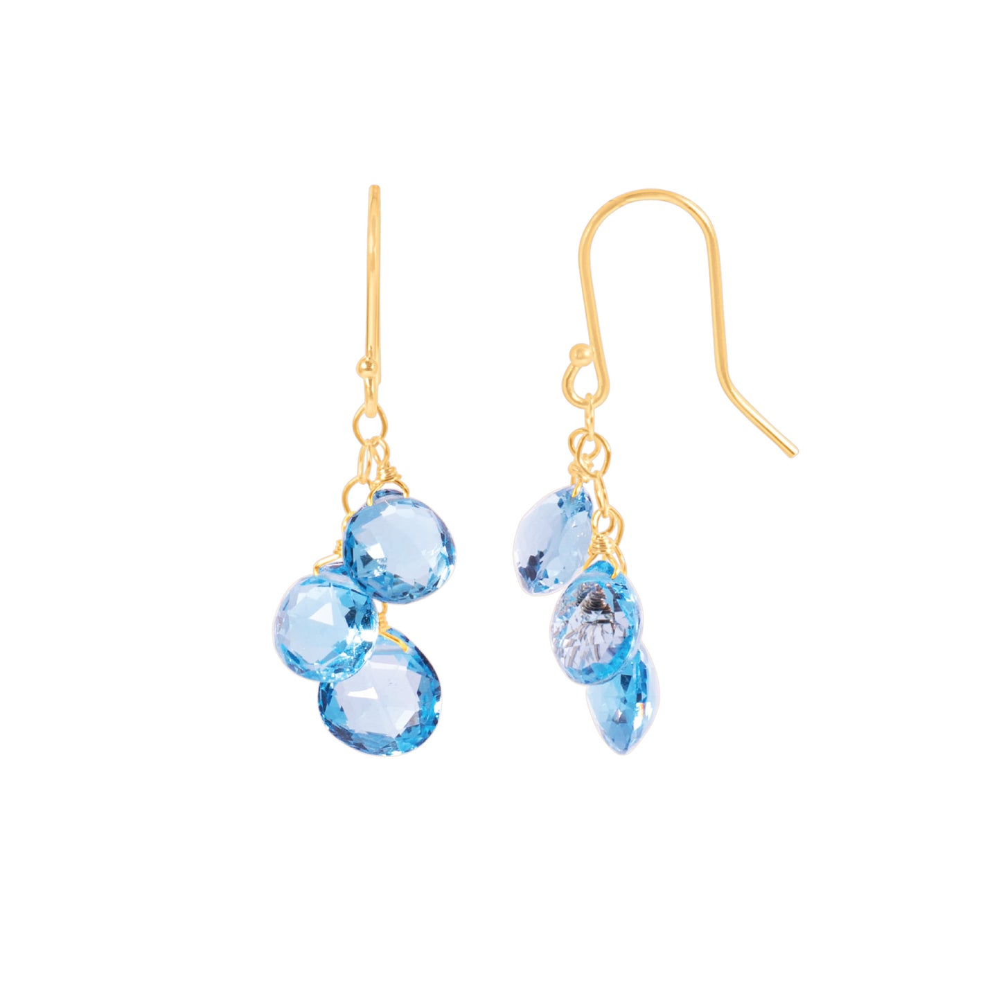 14k Gemstones Triple Heart Dangle Hook Earring