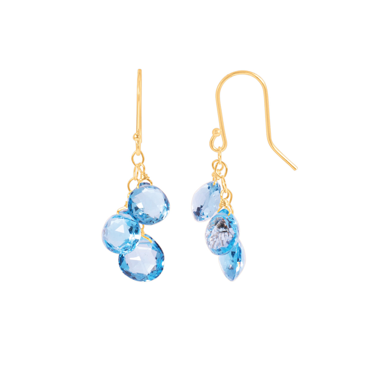 14k Gemstones Triple Heart Dangle Hook Earring
