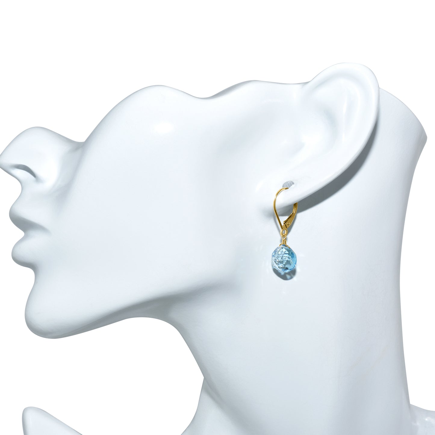 14k Swiss Blue Topaz Heart Leverback Earring