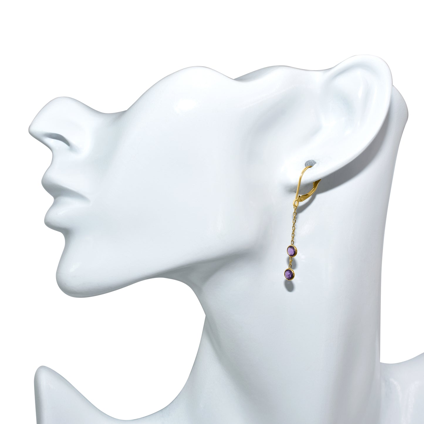 14k Amethyst Double Round Bezel Leverback Earring