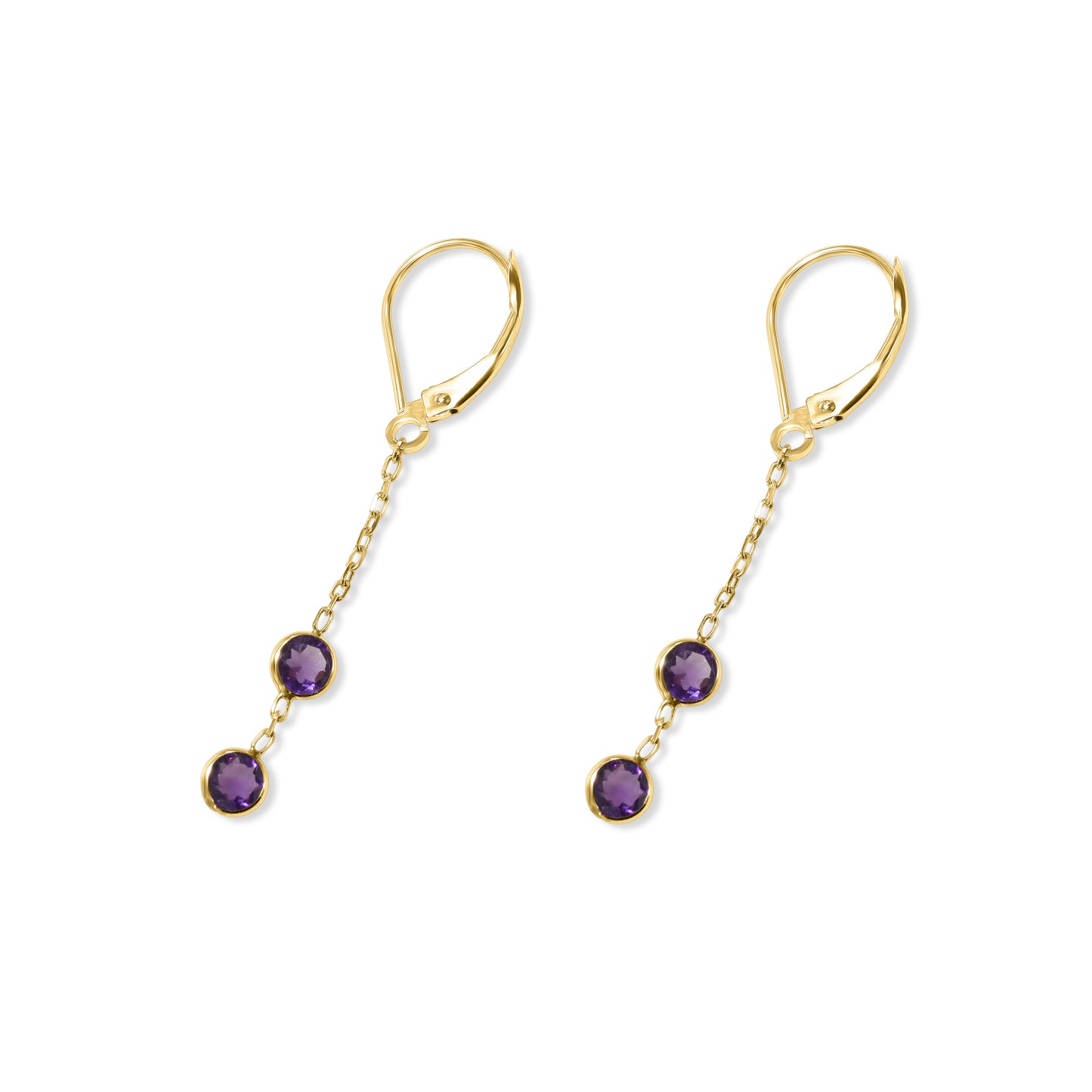 14k Amethyst Double Round Bezel Leverback Earring