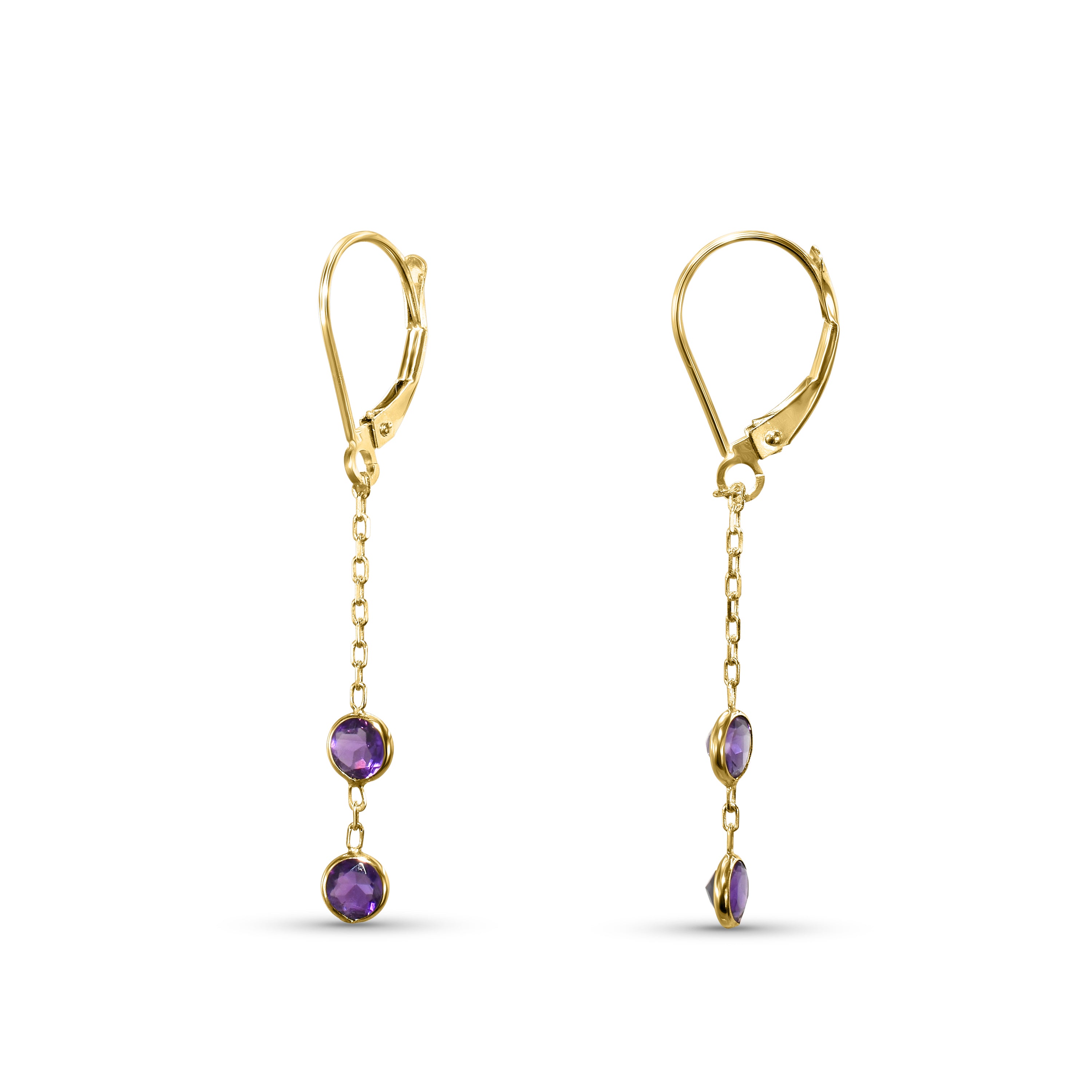 14k Amethyst Double Round Bezel Leverback Earring