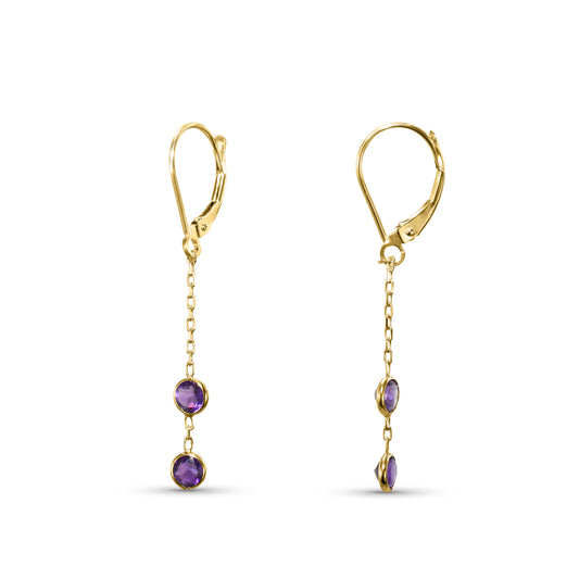14k Amethyst Double Round Bezel Leverback Earring