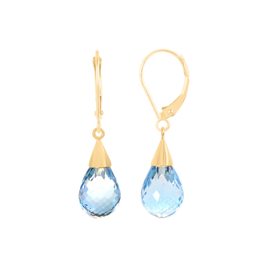 14k Blue Topaz Drop Leverback Earring