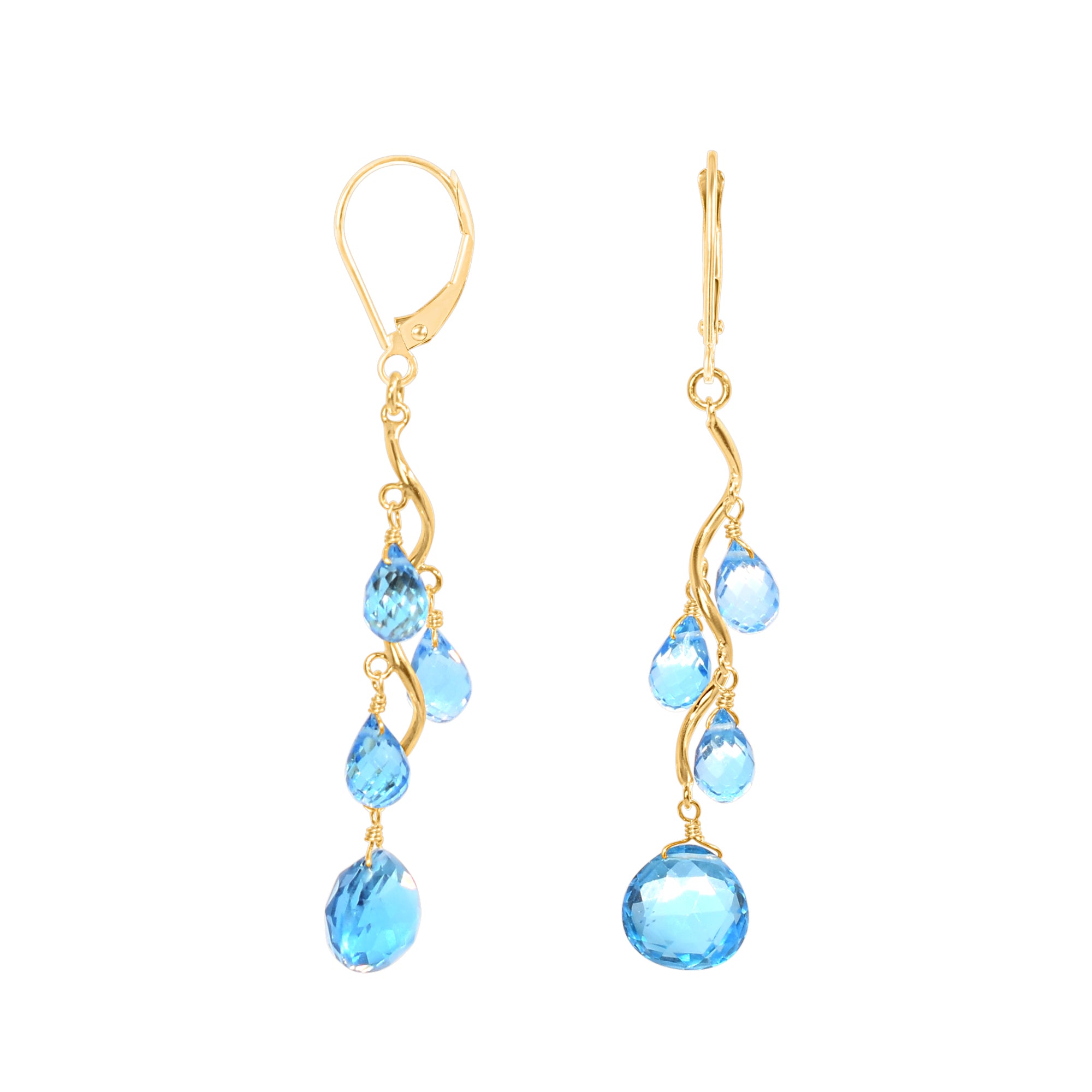 14k Gesmtone Wavy Drop Leverback Earring Swiss Blue Topaz