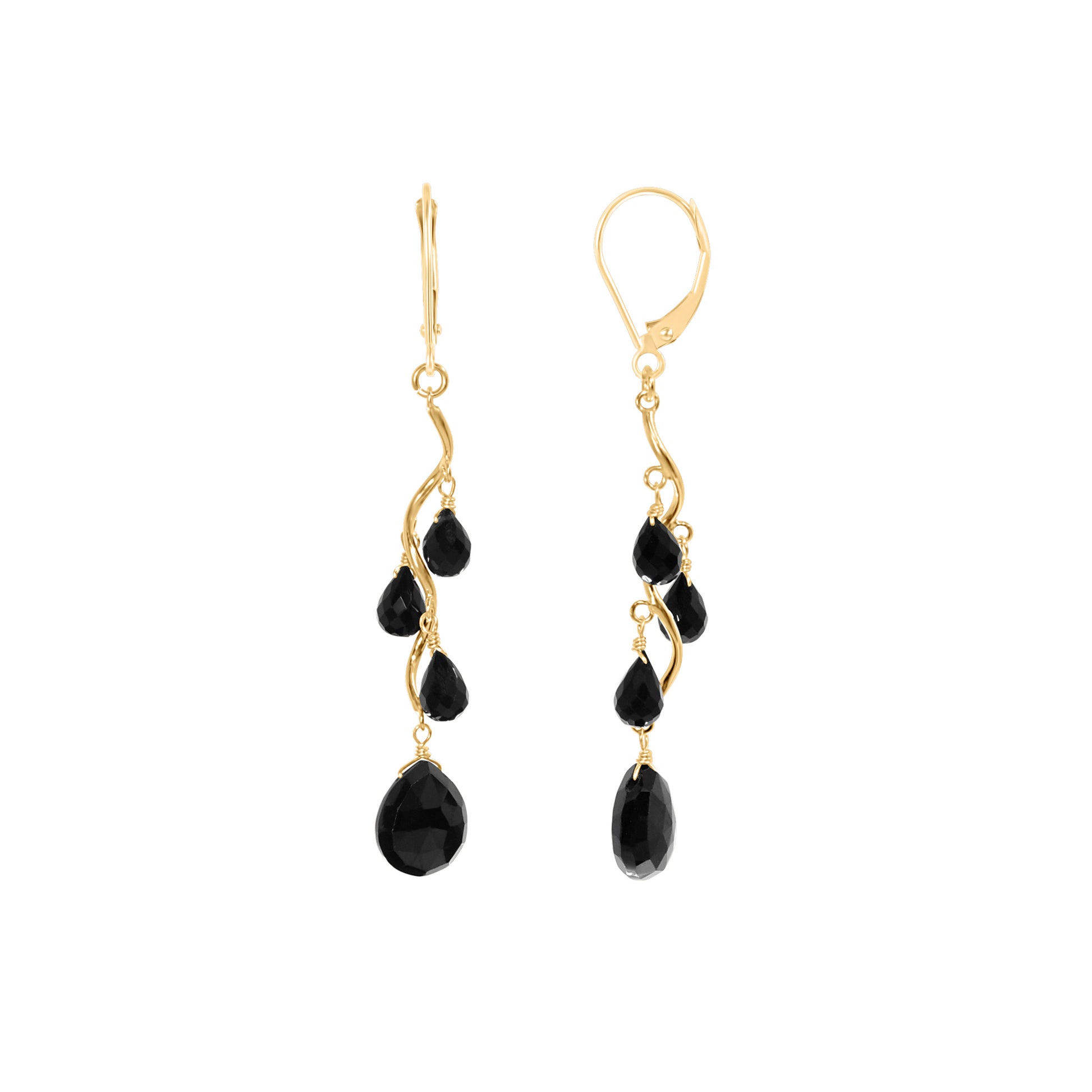 14k Gesmtone Wavy Drop Leverback Earring Black Spinel & Garnet