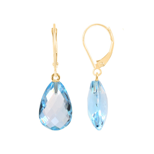 14k Gemstone Pear Drop Leverback Earring Blue Topaz