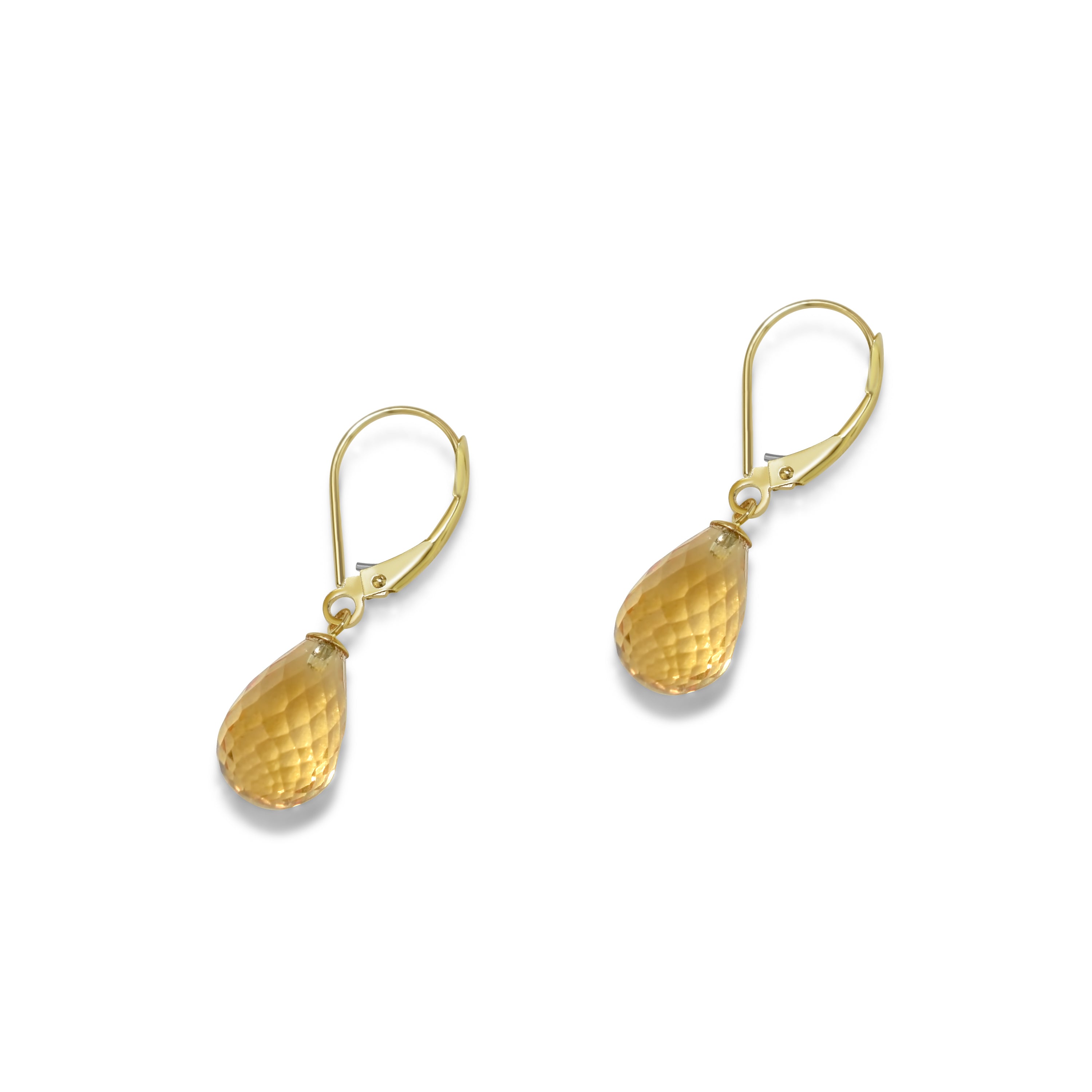 14k Blue Topaz Drop Leverback Earring Citrine