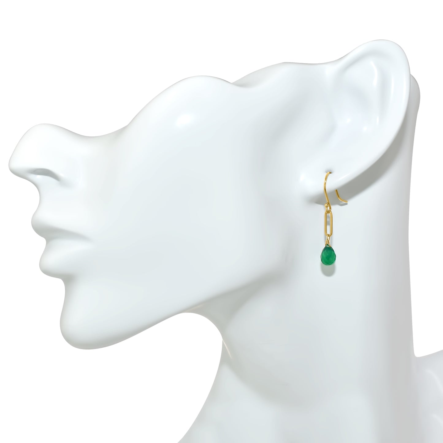 14k Amethyst Drop Paperclip Chain Hook Earring Green Onyx