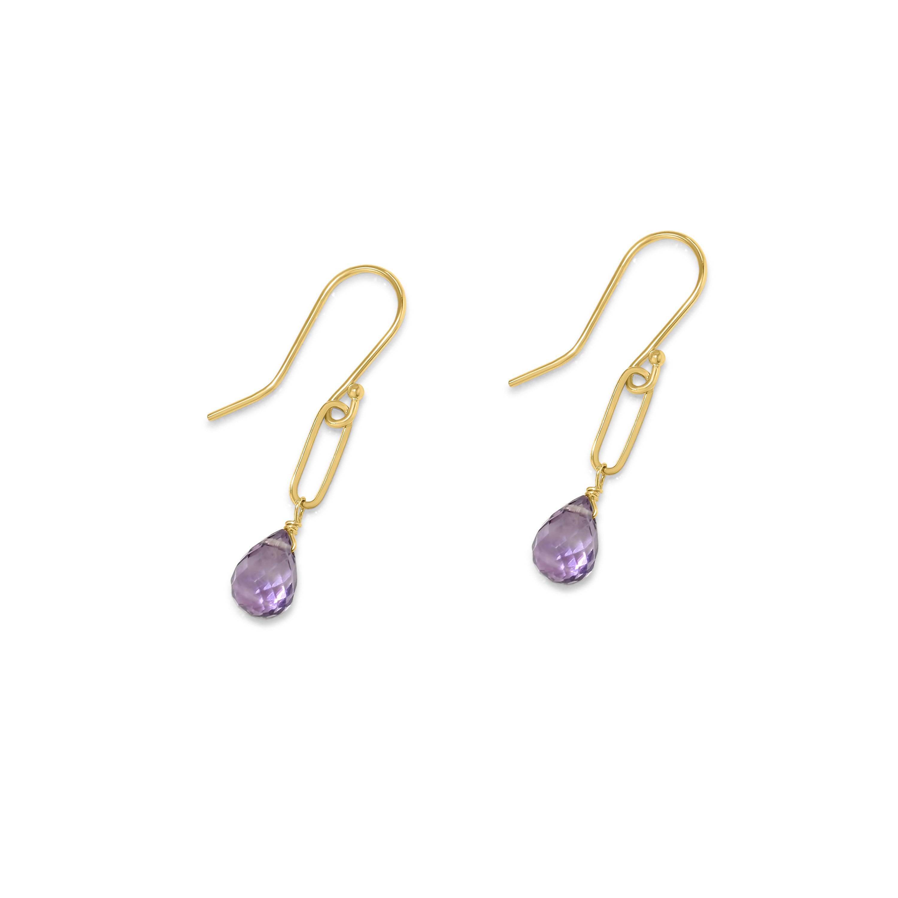 14k Amethyst Drop Paperclip Chain Hook Earring Amethyst