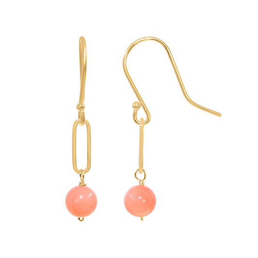 14k Jade or Coral Paperclip Link Hook Earring Pink Coral