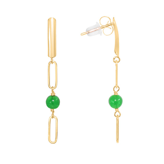14k Jade Paperclip Link Bar Post Earring
