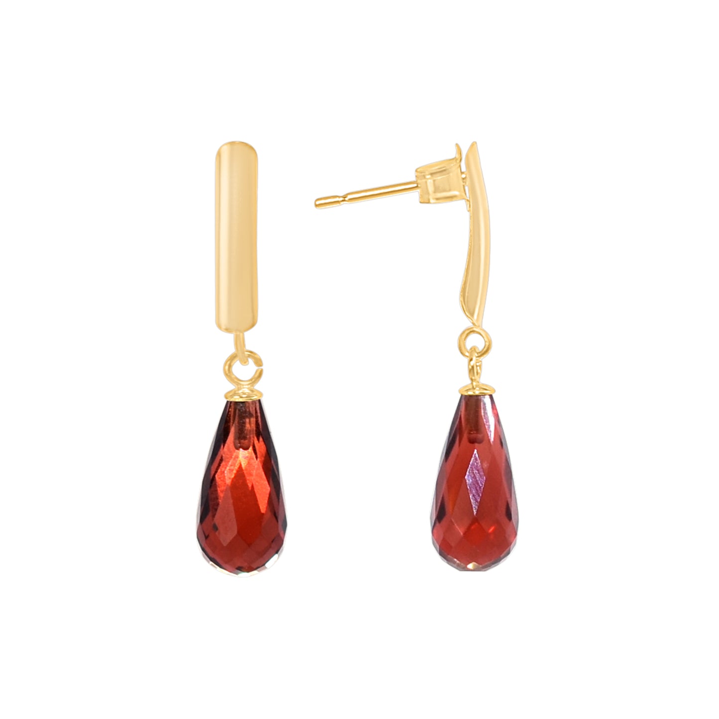 14k Gemstone Drop Bar Post Earring Garnet