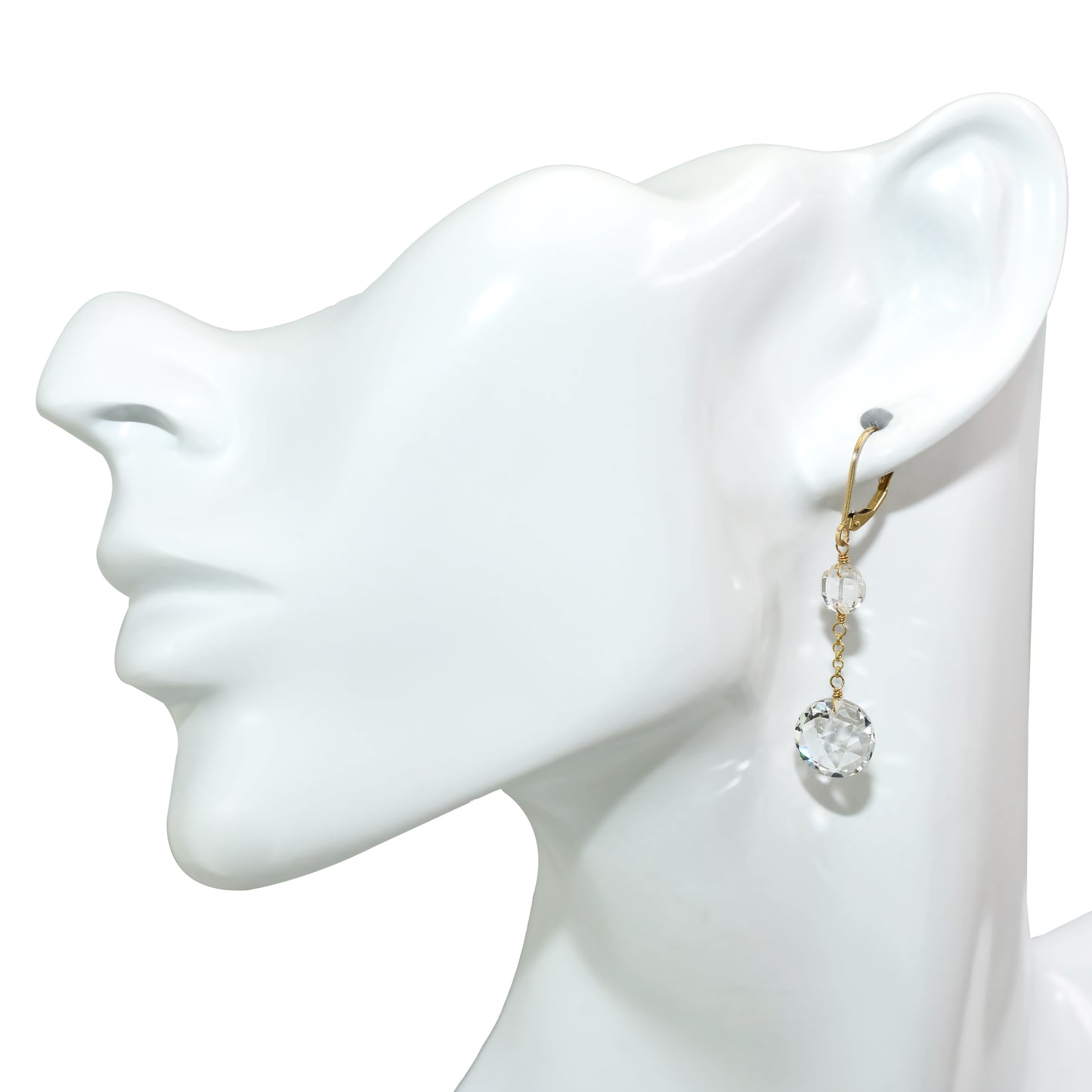 14k Two Gemstone Coin Dangle Leverback Earring