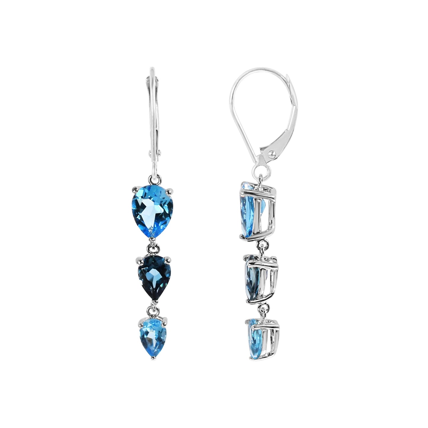 14k Yellow Shades of Blue Topaz Dangle Leverback Earring
