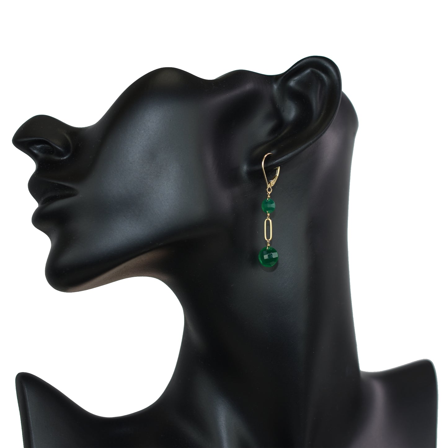 14k Gemstones Coin Shape  Leverback Earring Green Onyx
