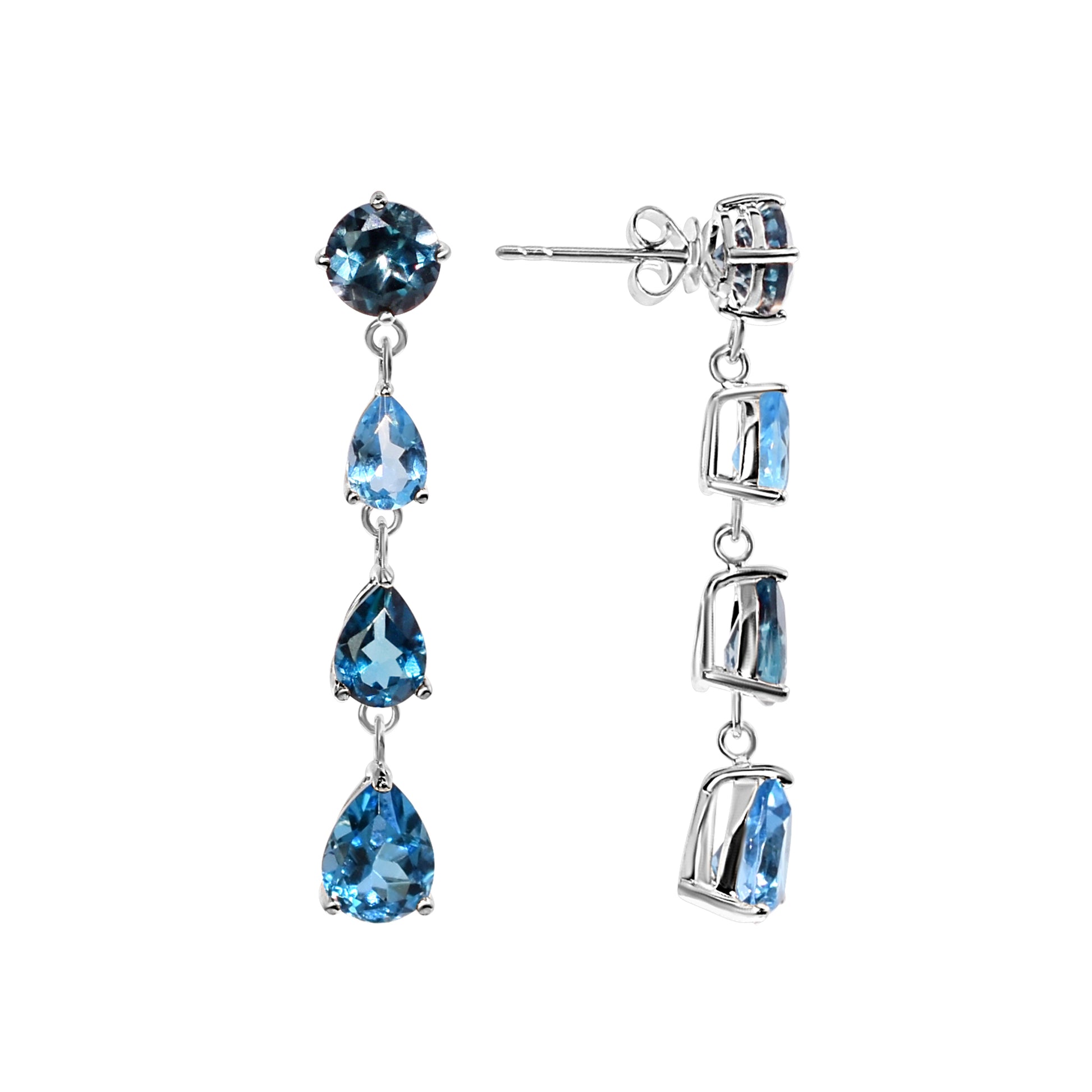 14k White Gold Shades of Blue Topaz Dangle Stud Top Earring