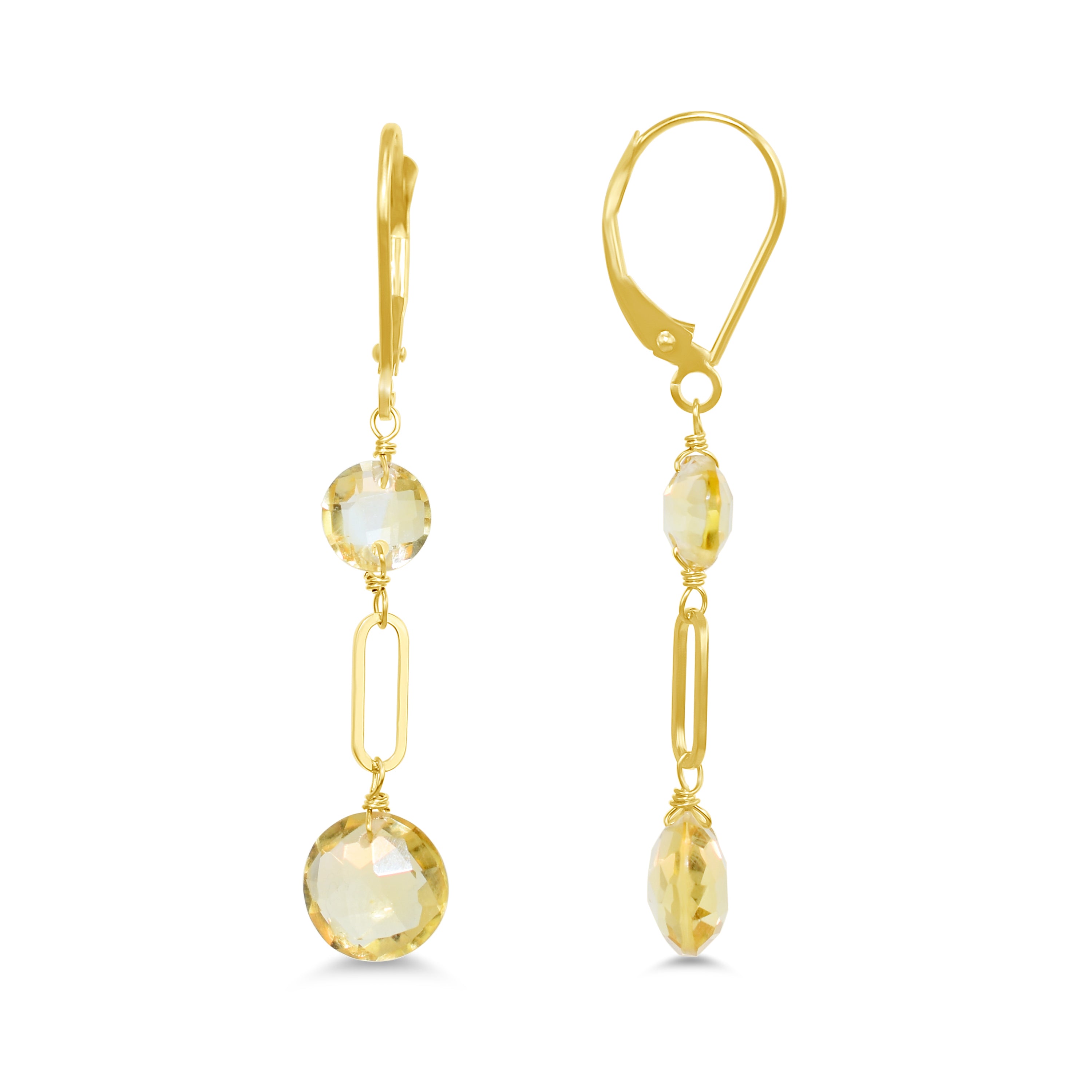 14k Gemstones Coin Shape  Leverback Earring Citrine