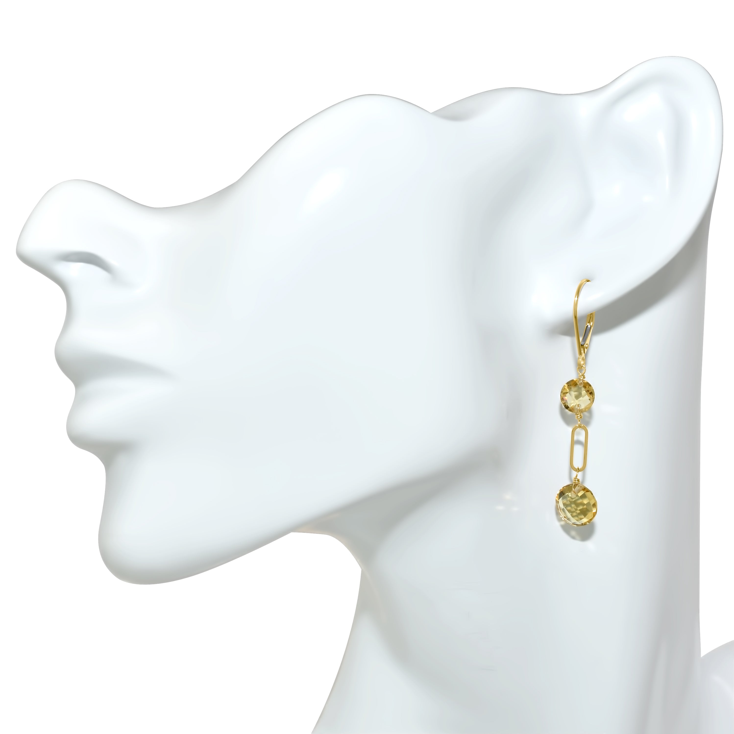 14k Gemstones Coin Shape  Leverback Earring Citrine