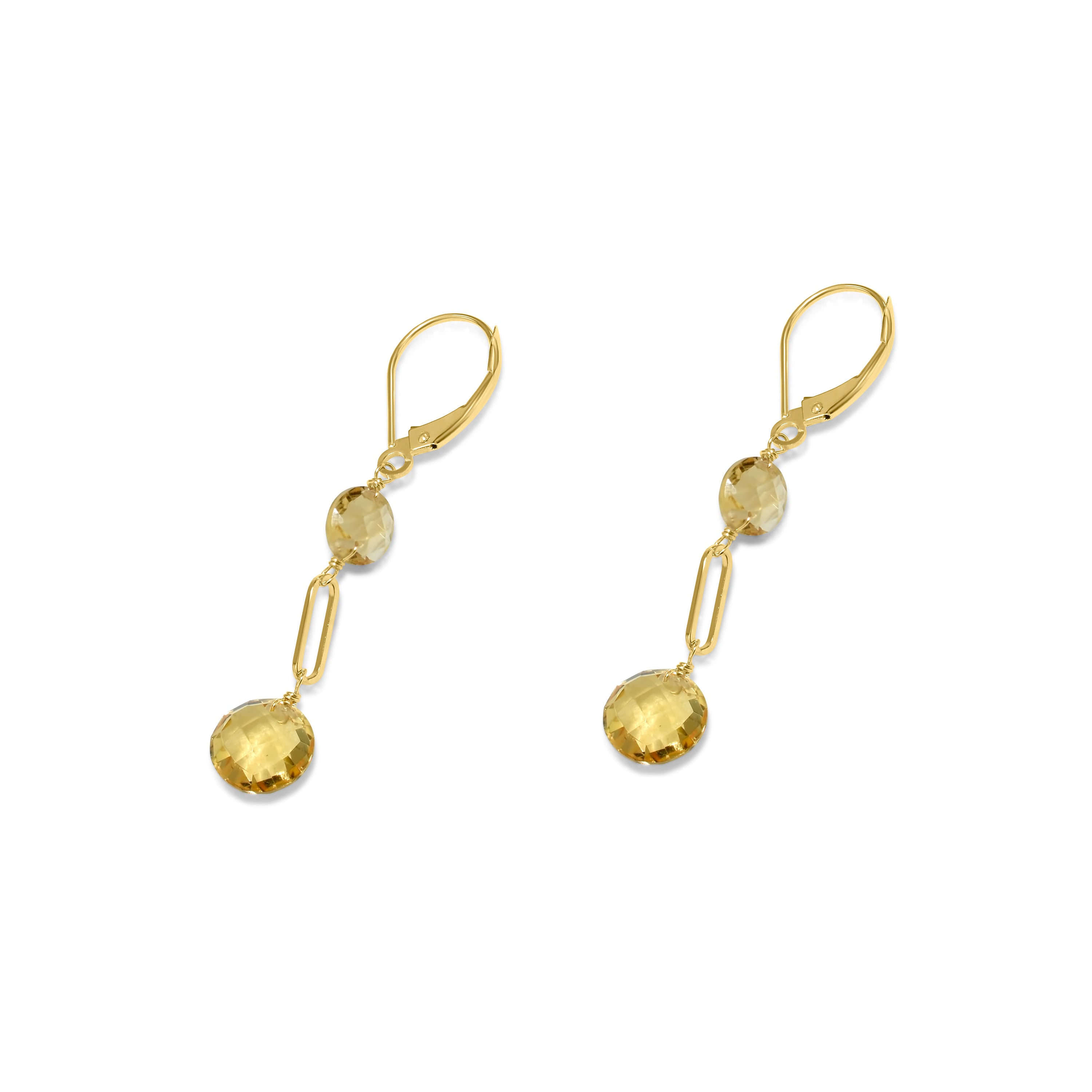 14k Gemstones Coin Shape  Leverback Earring Citrine