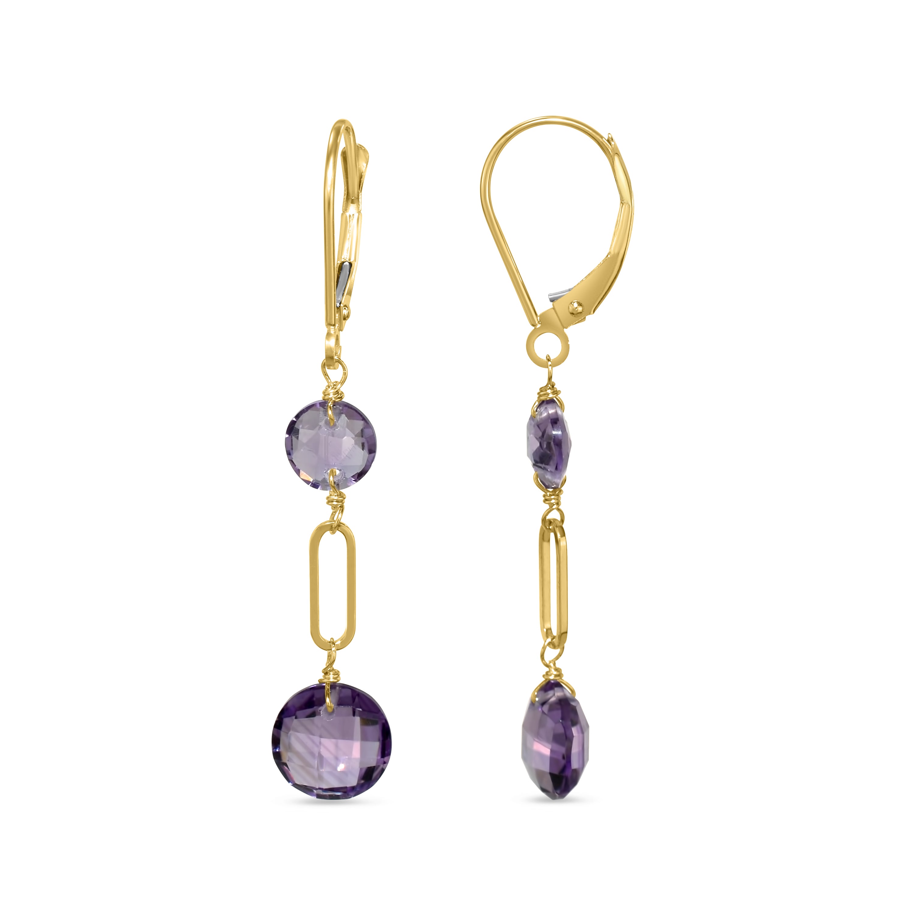 14k Gemstones Coin Shape  Leverback Earring Amethyst